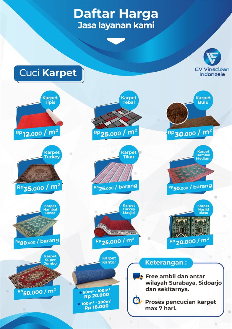 daftar harga cuci karpet kota Sidoarjo